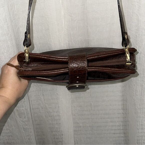 Matt Bags Croc Print Pebbled Chestnut Brown Genuine Leather Crossbody Bag - Picture 8 of 15